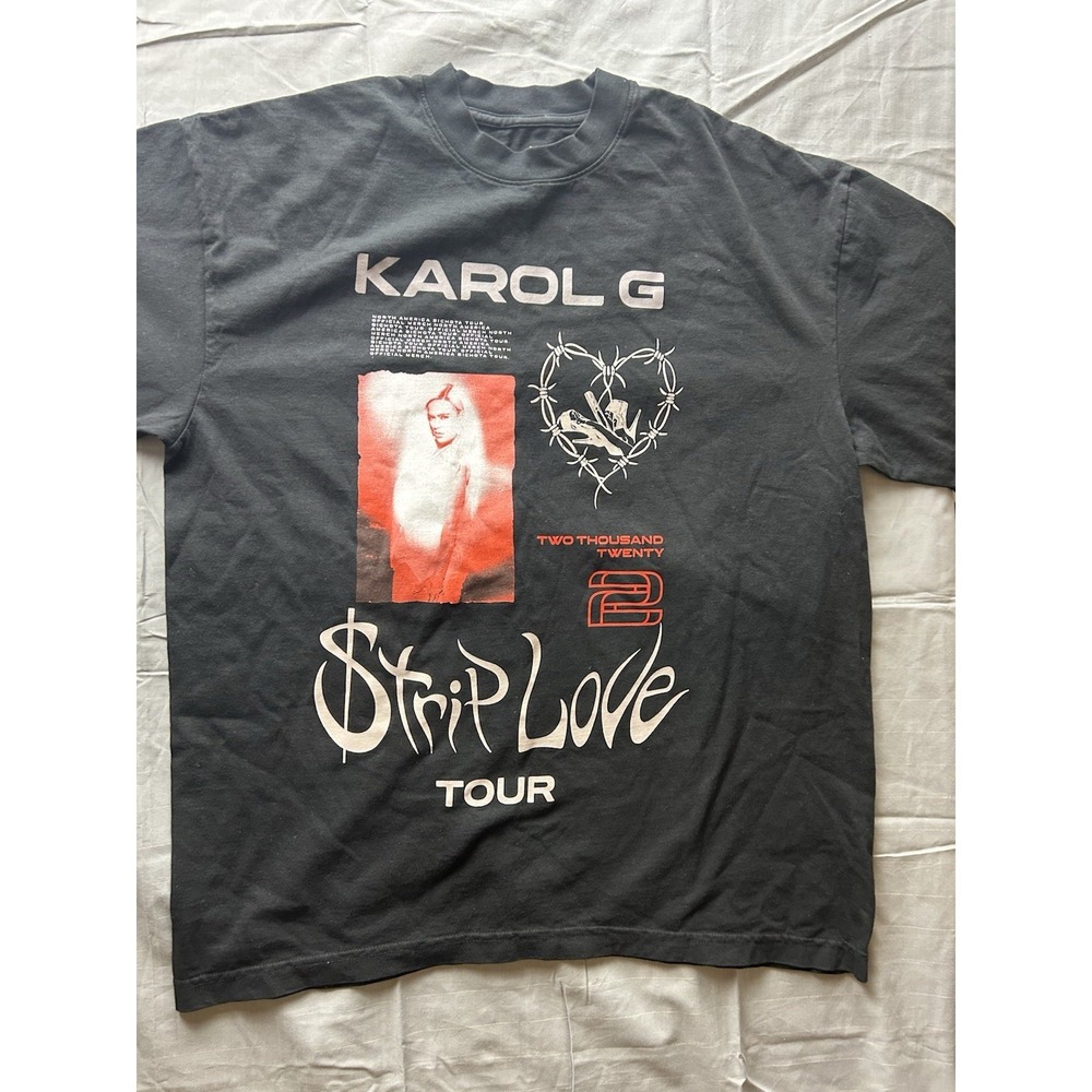 Karol G Shirt Mens XXL Black Strip Love Tour 2022 Concert Merch Made USA Cotton